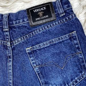 Versace 90s Vintage High Waist Tapered Mom Jeans Dark Denim Size 30